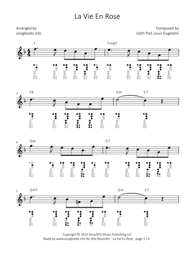 La Vie En Rose (arr. songbooks.info)