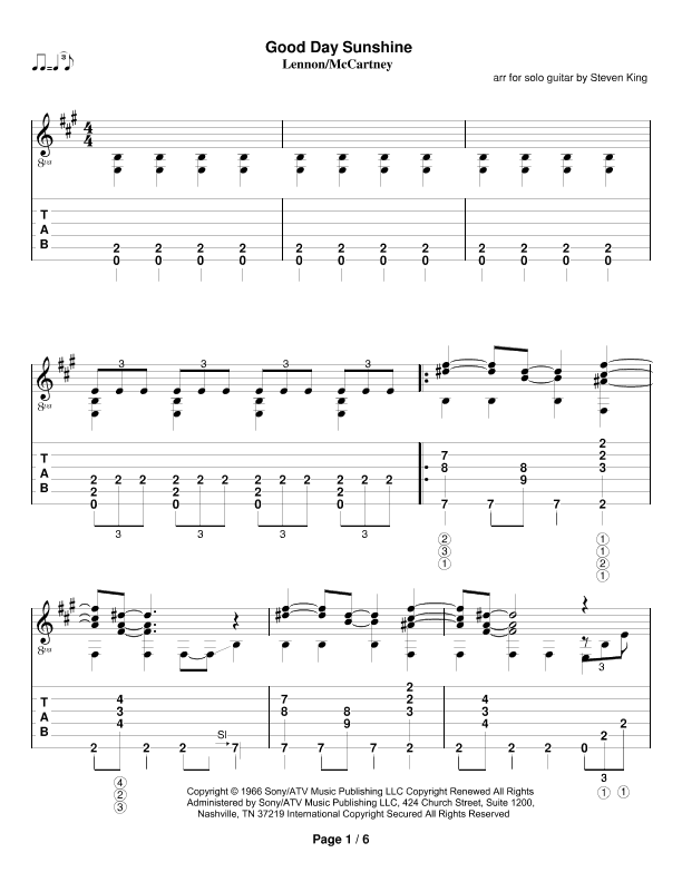 Good Day Sunshine (arr. Steven King)