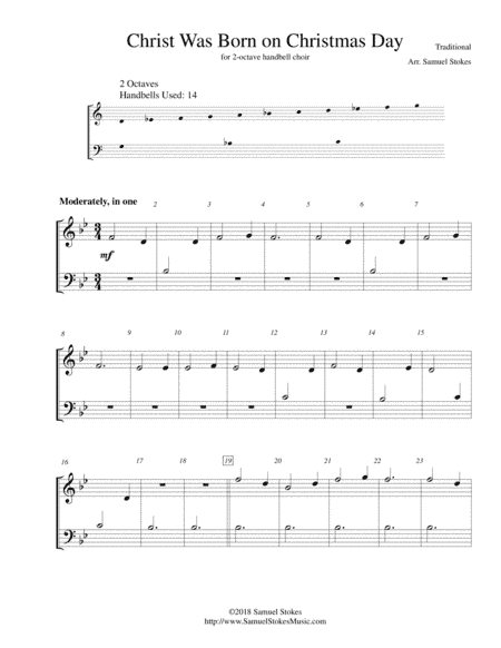 Christ Was Born on Christmas Day - for 2-octave handbell choir (arr. Samuel Stokes)