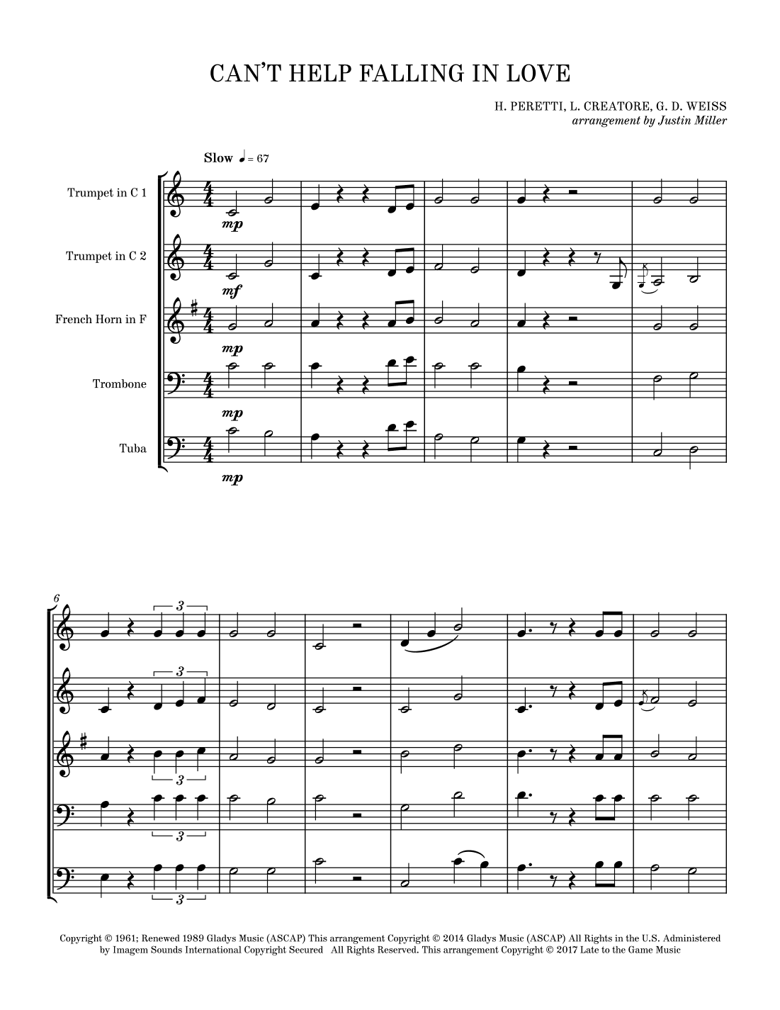 Can't Help Falling In Love (arr. Justin Miller)