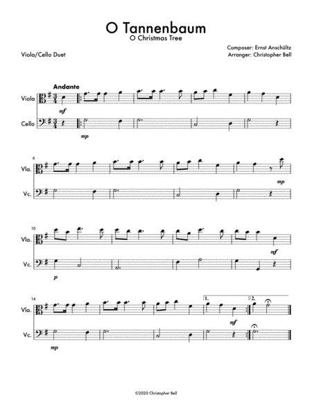 O Tannenbaum - Easy Viola/Cello Duet (arr. Christopher Bell)