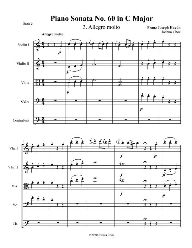 Piano Sonata in C major, Hob.XVI:50, Movement 3 (arr. Joshua Choe)