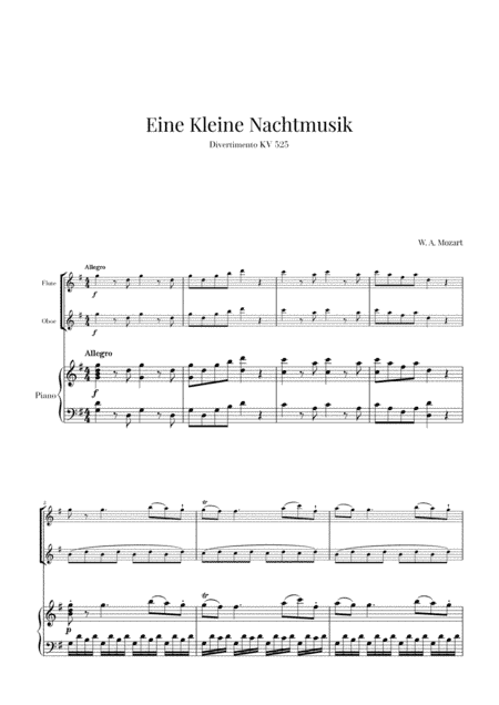 Eine Kleine Nachtmusik for Flute, Oboe and Piano (arr. Cadenza Editions)
