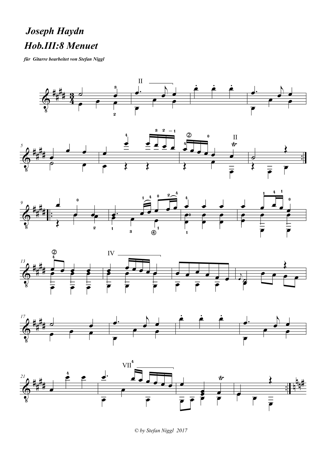 Menuet from String Quartet Hob.III:8 for Guitar (arr. Stefan Niggl)