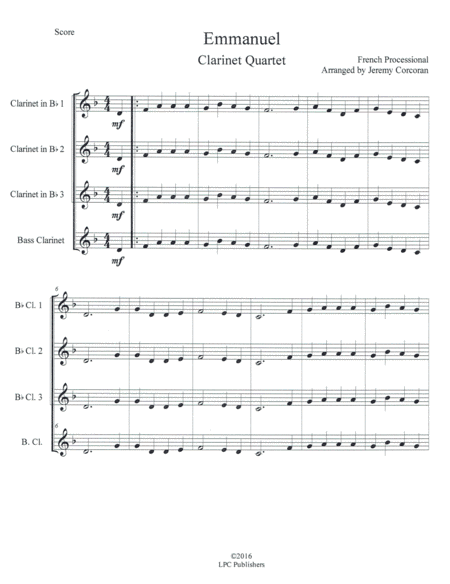 Oh Come, Emmanuel for Clarinet Quartet (arr. Jeremy Corcoran)