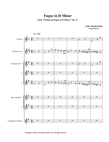 Mendelssohn - Fugue in D Minor, Op. 37 (Clarinet Septet + Piccolo) (arr. Richard Byrnes)