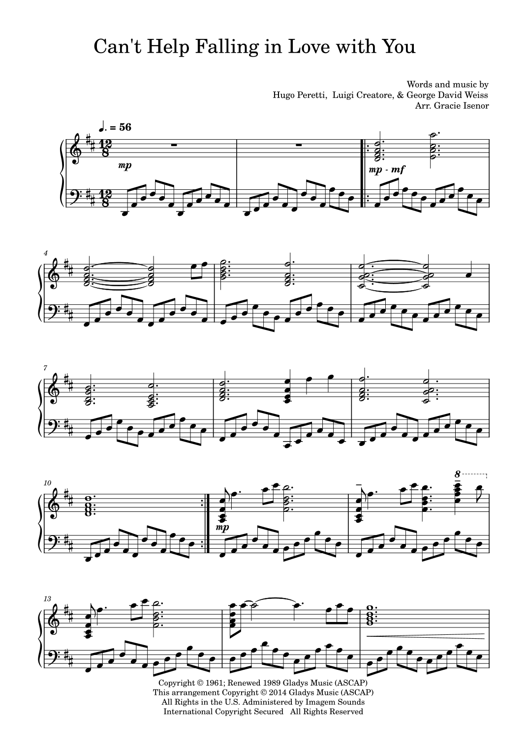 Can't Help Falling In Love (arr. Gracie Isenor)