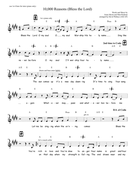 10,000 Reasons (Bless The Lord) (arr. David Wallace (ASCAP))
