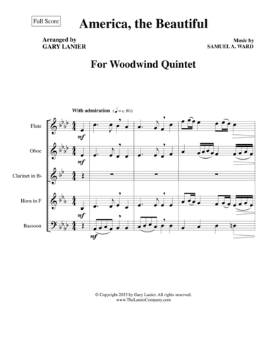 AMERICA, THE BEAUTIFUL (Woodwind Quintet/Score and Parts) (arr. Gary Lanier)
