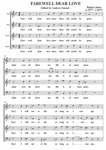 Farewell Dear Love A Cappella SATB (arr. Edited by Andrew Emmet)