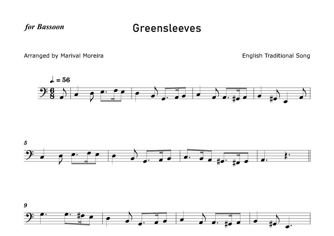 Greensleeves - Bassoon solo (arr. Marival Moreira)