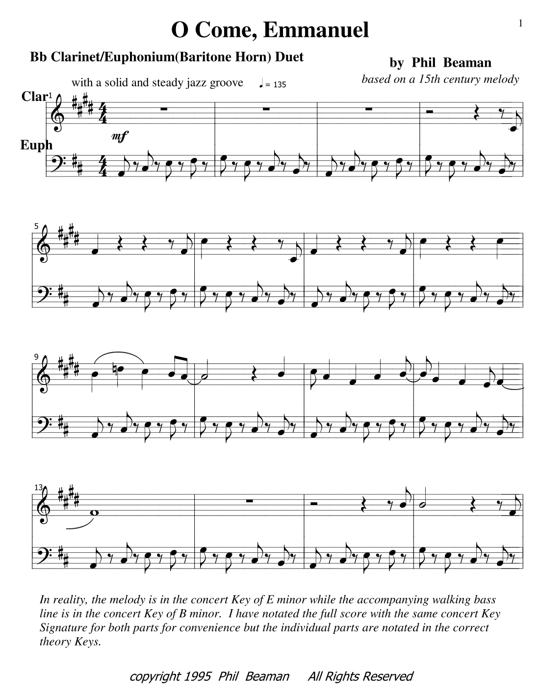 O Come, Emmanuel - jazz clarinet and euphonium/baritone horn
