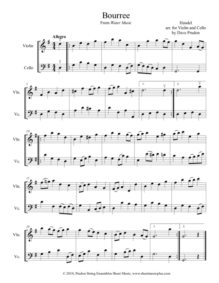 Bourree from Water Music for Violin and Cello (arr. Dave Prudon)