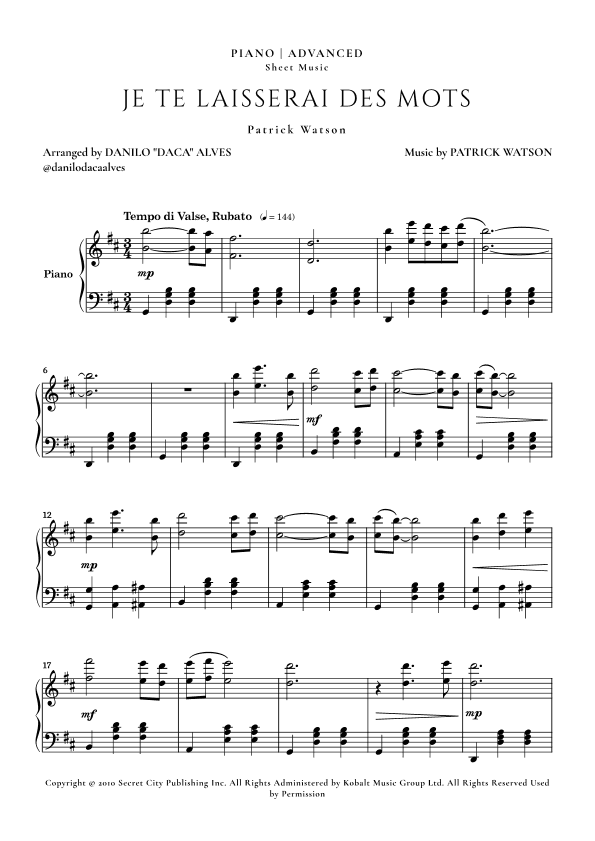Je Te Laisserai Des Mots (arr. Danilo "Daca" Alves)