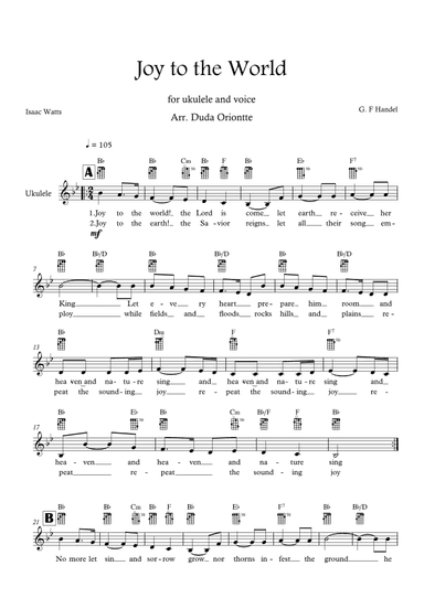 Joy to the World (Bb major - TABS - with lyrics) (arr. Duda Oriontte)