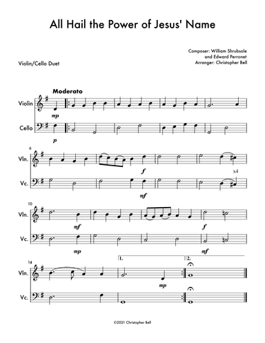 All Hail the Power of Jesus' Name - Easy Violin/Cello Duet (arr. Christopher Bell)