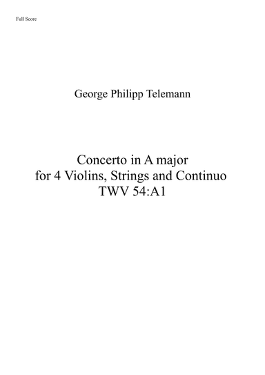 Concerto in A major for 4 Violins, Strings and Continuo TWV 54:A1 (arr. Ciro Chiapponi)