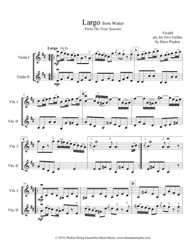 Vivaldi Winter (Largo) for Two Violins (arr. Dave Prudon)