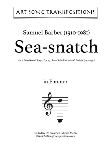 Sea-snatch, Op. 29, No. 6 (arr. ArtSongTranspositions.com)