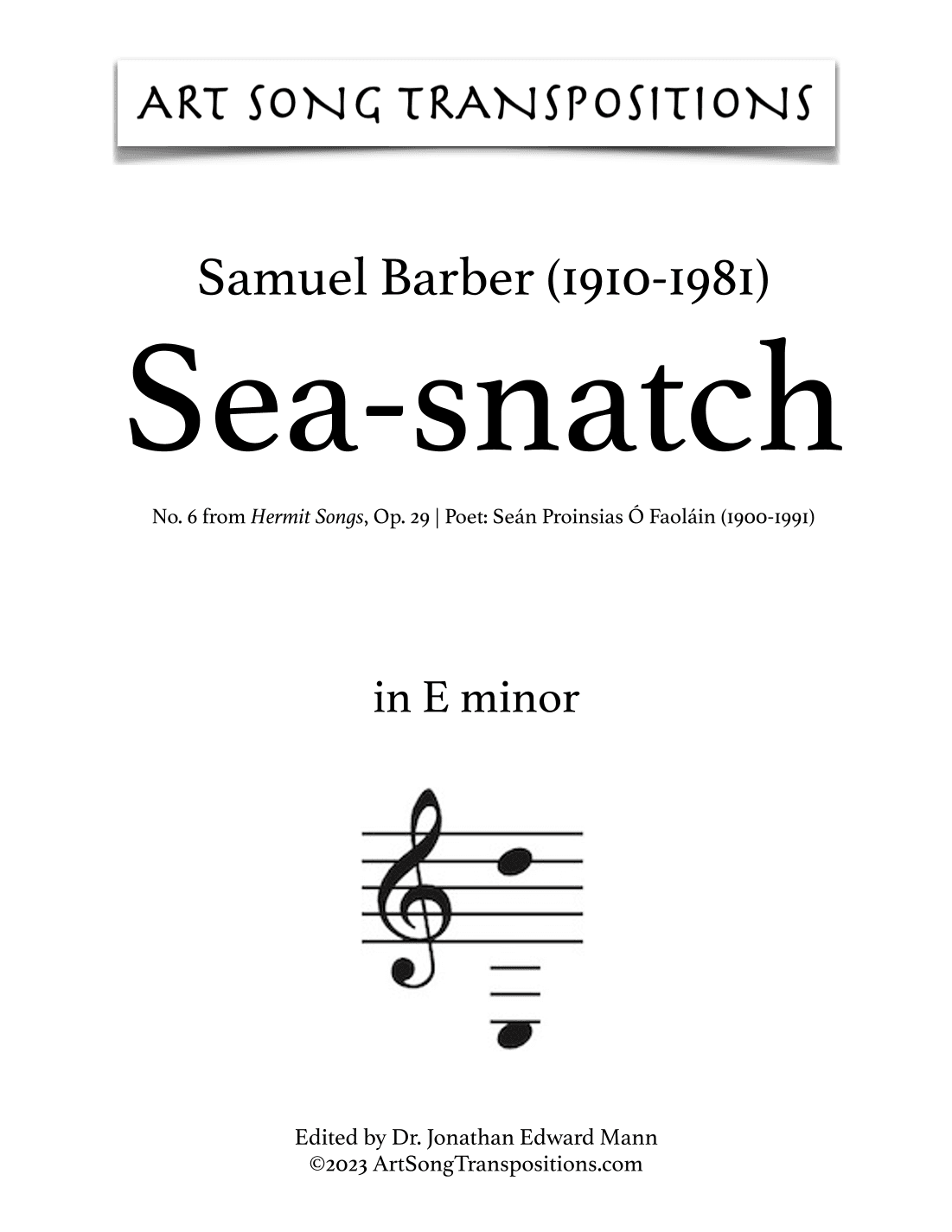 Sea-snatch, Op. 29, No. 6 (arr. ArtSongTranspositions.com)