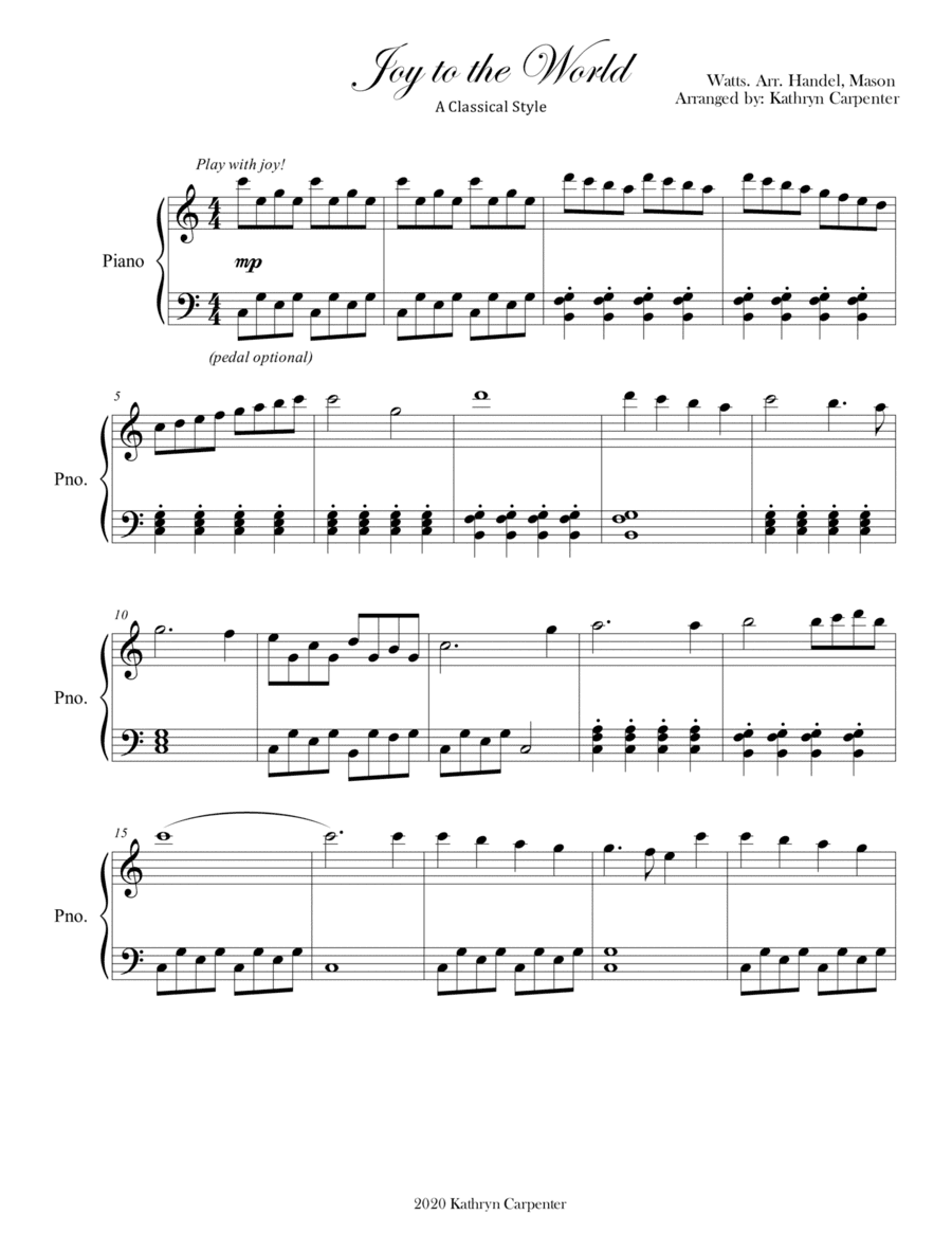 Joy to the World: A Classical Style (arr. Kathryn Carpenter)