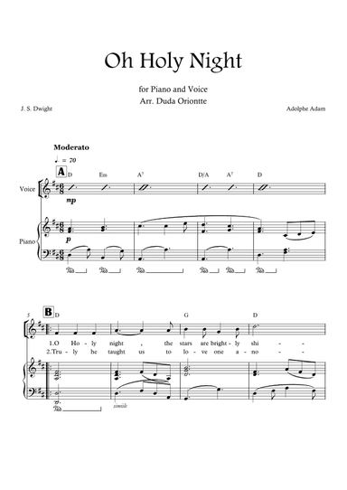 Oh Holy Night (D major - with chords) EASY (arr. Duda Oriontte)
