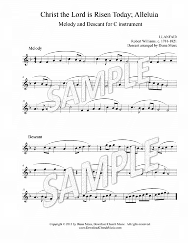 Christ the Lord is Risen Today; Alleluia - C instrument melody & descant (arr. Diana Meux)