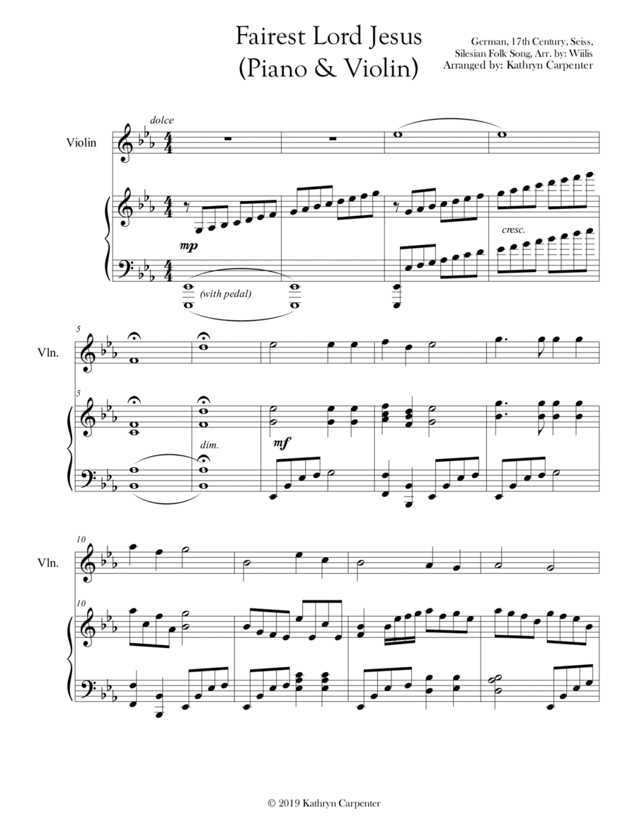 Fairest Lord Jesus (Advanced Piano & Violin) (arr. Kathryn Carpenter)