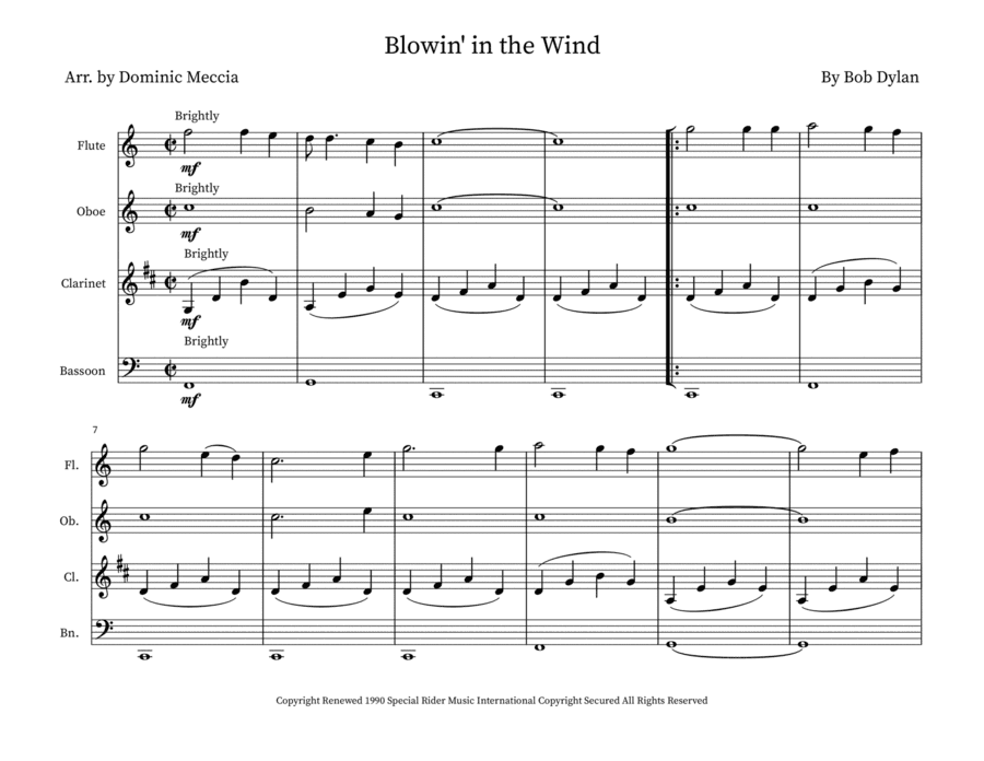 Blowin' In The Wind (arr. Dominic Meccia)