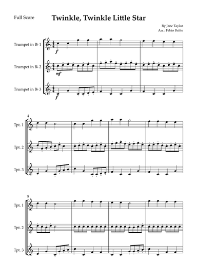 Twinkle, Twinkle Little Star for Trumpet in Bb Trio (arr. Fabio Britto)