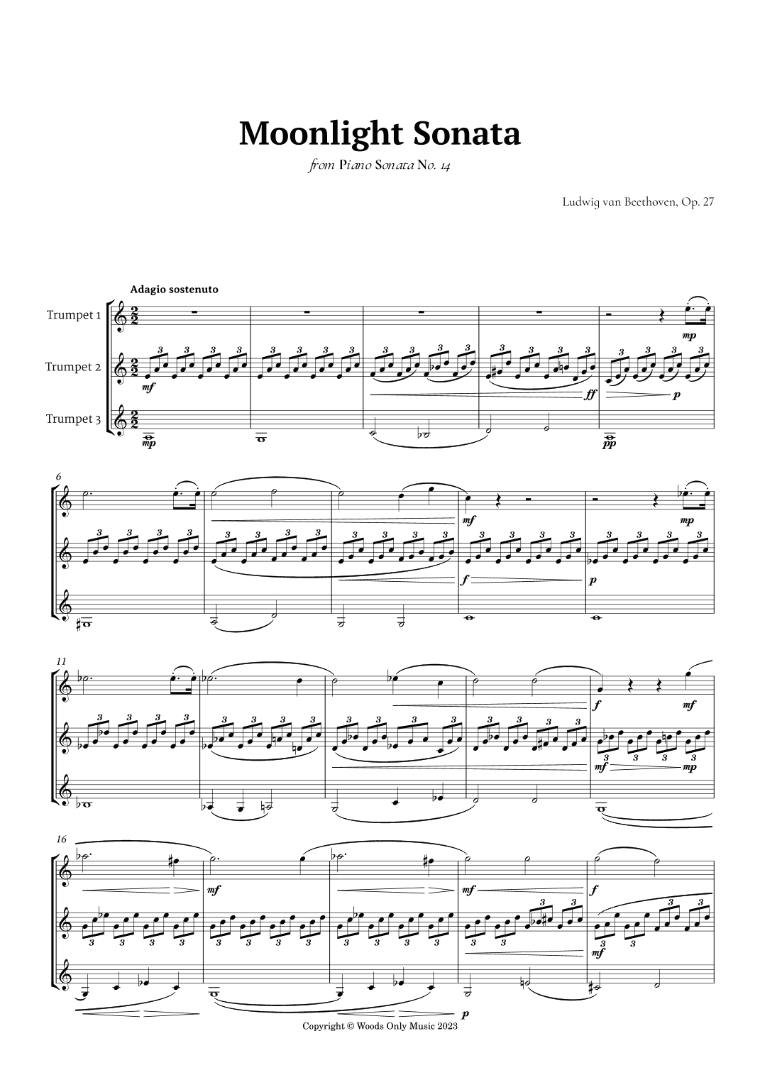 Moonlight Sonata by Beethoven for Trumpet Trio (arr. Ander)