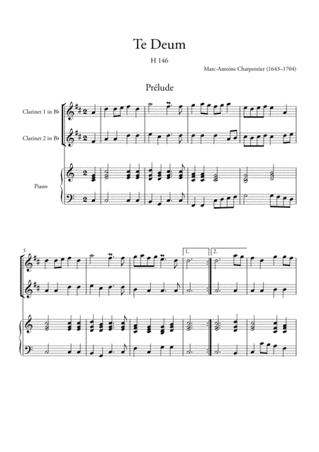 Te Deum Prelude (for 2 Clarinets and Piano) (arr. Ahiva Editions)