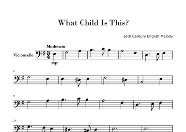 What Child Is This? (Greensleeves) for Easy Cello Solo (arr. Gisele Sant'Ana)