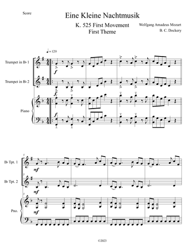 Eine Kleine Nachtmusik (A Little Night Music) for Trumpet Duet with Piano Accompaniment (arr. B. C. Dockery)