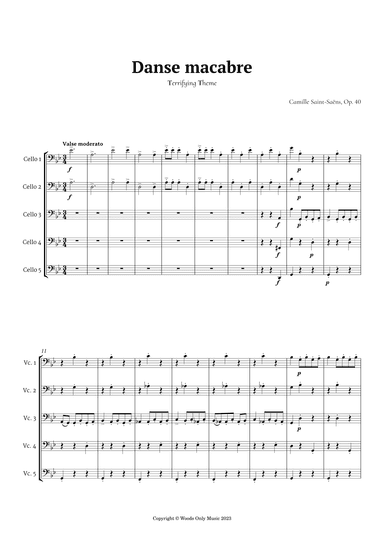 Danse Macabre by Camille Saint-Saens for Cello Quintet (arr. Ander)