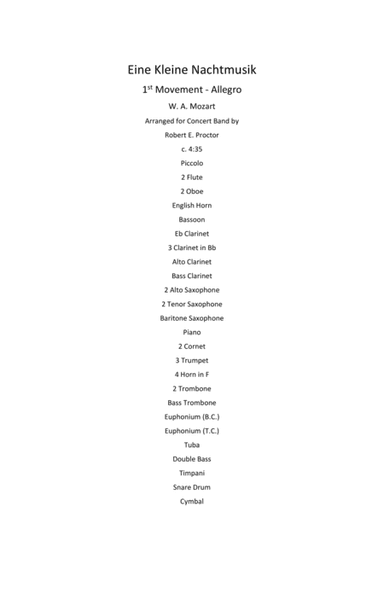 Eine Kleine Nachtmusik for Concert Band (arr. Robert E. Proctor)