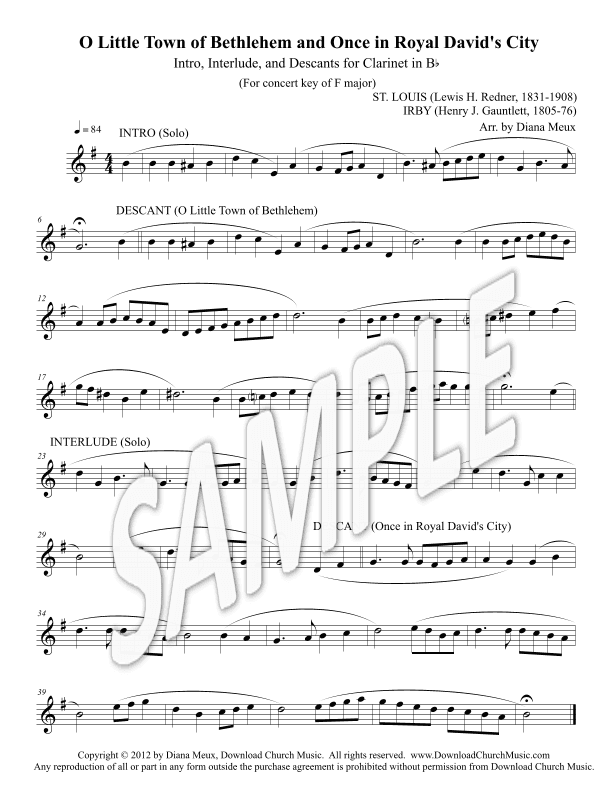 O Little Town of Bethlehem and Once in Royal David's City - Clarinet descants (arr. Diana Meux)