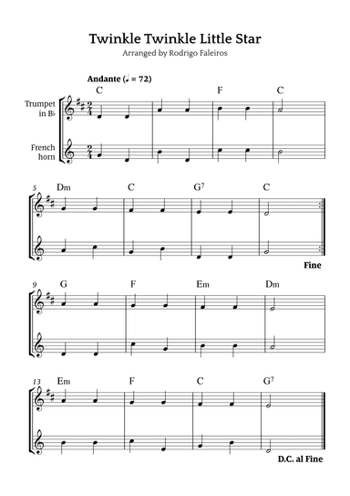 Twinkle Twinkle Little Star (for beginners) (arr. Rodrigo Faleiros)