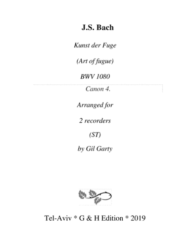 Canon 4 from Art of Fugue, BWV 1080 (arrangement for recorders) (arr. Gil Garty)