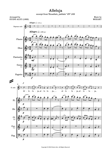 Alleluja by Mozart (excerpt from "Exsultate, jubilate" KV 165) (arr. Guido Alici)