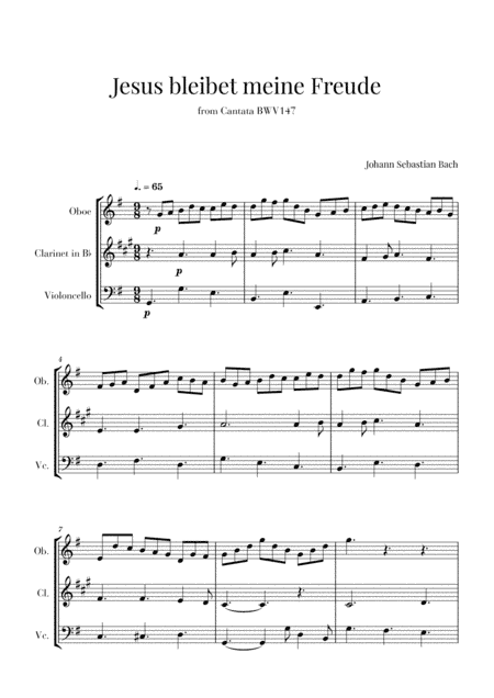 Bach - Jesus bleibet meine Freude for Oboe, Clarinet and Cello (arr. Cadenza Editions)