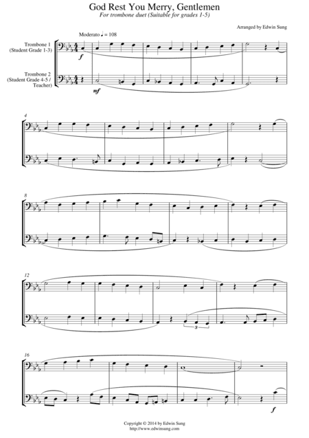 God Rest You Merry, Gentlemen (for trombone duet, suitable for grades 1-5) (arr. Edwin Sung)