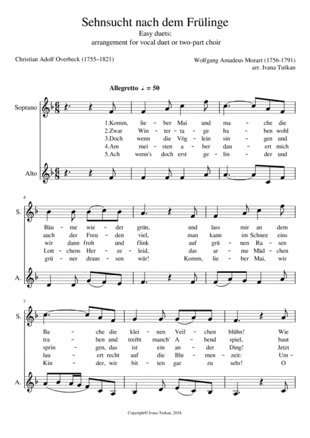 Sehnsucht nach dem Frühlinge, F major, easy duet for equal voices (arr. Ivana Tuškan)
