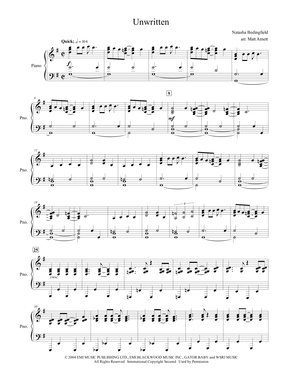 Unwritten (arr. Matt Arnett)