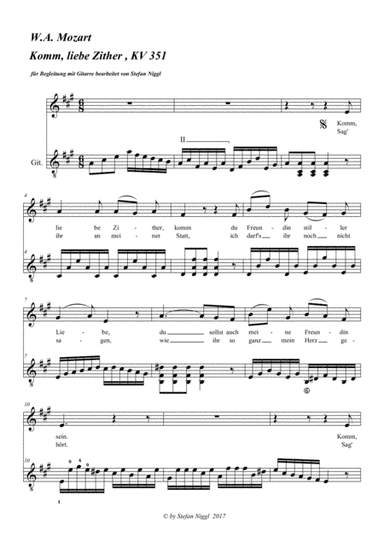 "Komm, liebe Zither"  KV 351 for Voice and Guitar (arr. Stefan Niggl)