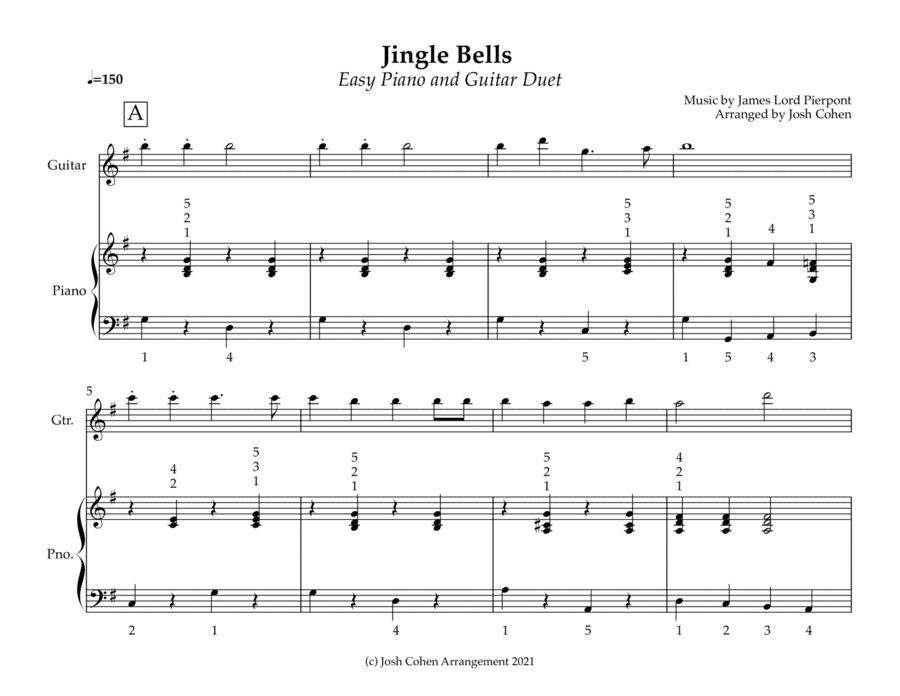 Jingle Bells - Easy Piano and Guitar Duet (arr. Josh Cohen)