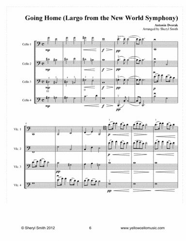 Going Home (Largo – Theme from New World Symphony)  for cello quartet (four cellos) (arr. Yellow Cello Music)