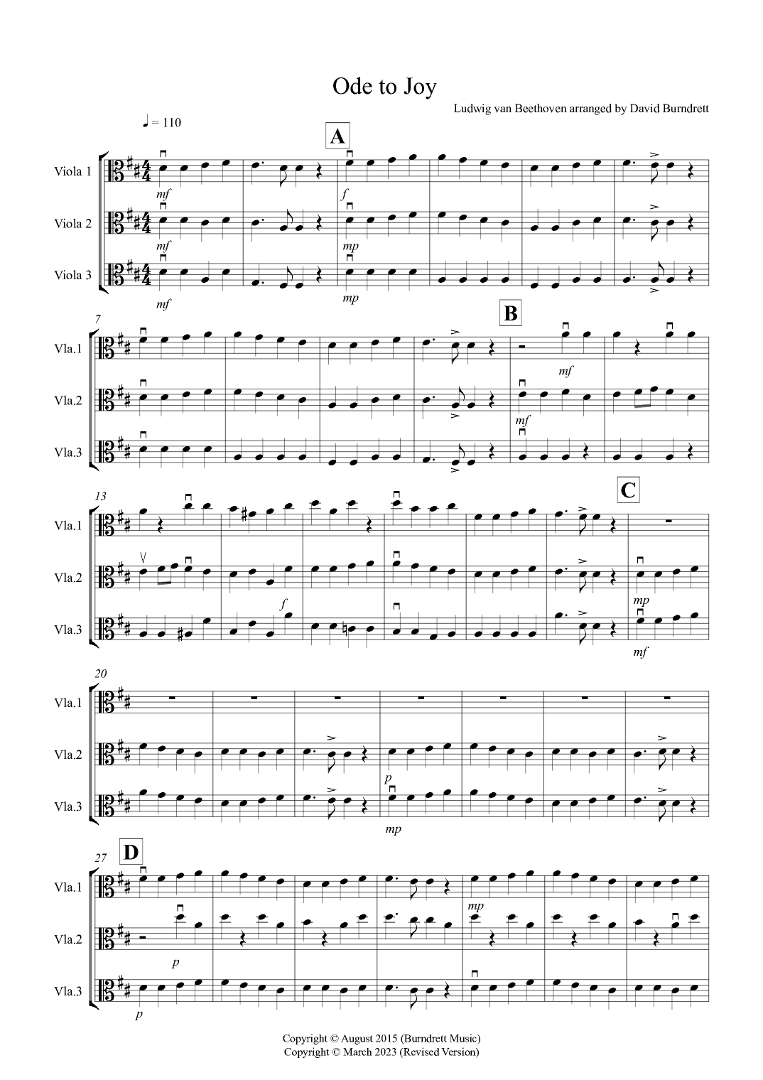 Ode to Joy for Viola Trio (arr. David Burndrett)