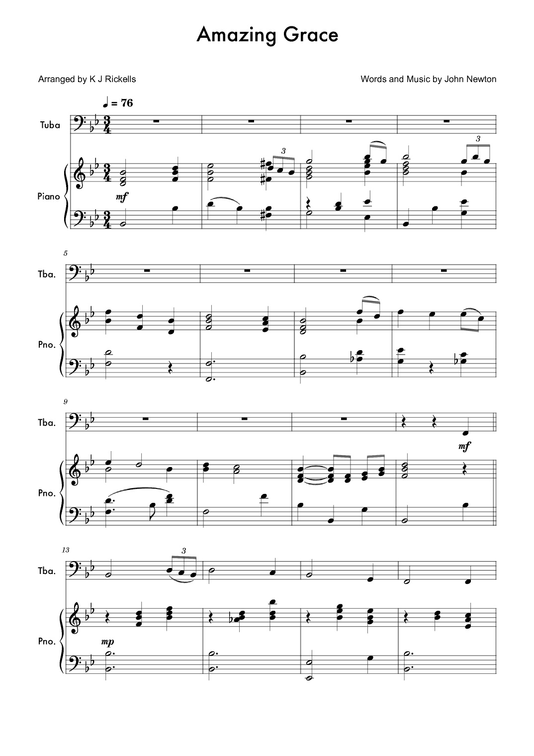 Amazing Grace - Tuba (arr. K J Rickells)