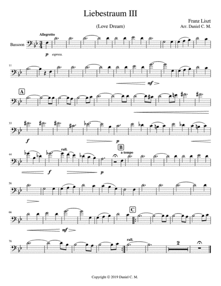 Liebestraum for bassoon and piano (easy) (arr. Daniel C. M.)